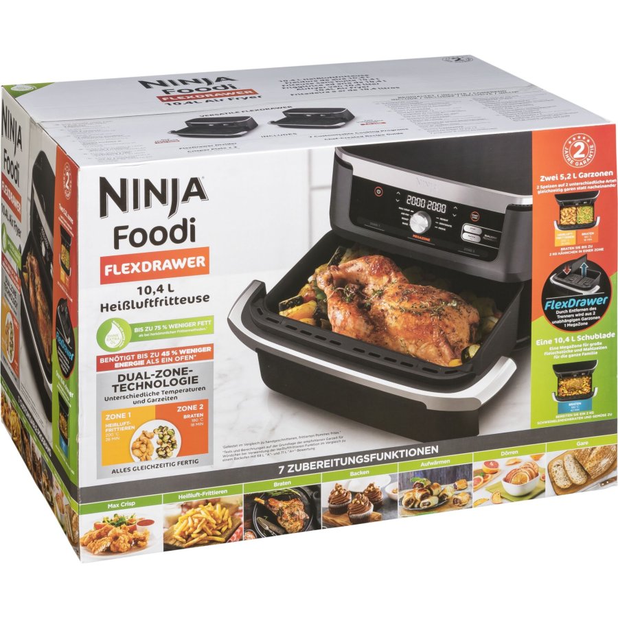 Ninja AF500EU frituregryde Dobbelt 10,4 L Enkeltstende 2470 W Varmluftsteger Sort, Rustfrit stl #4
