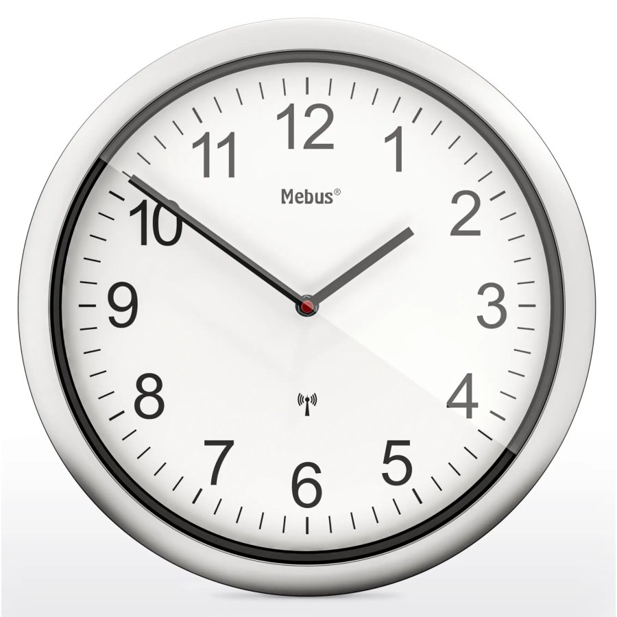Mebus 19809 radio wall clock white/silver #1