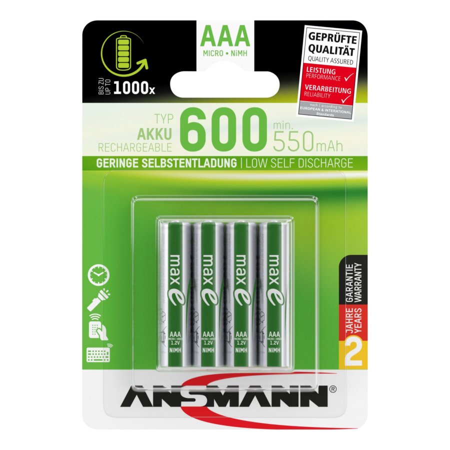 1x4 Ansmann NiMH Accu Micro AAA Typ.600 min.550 mAh   1311-0005 #3