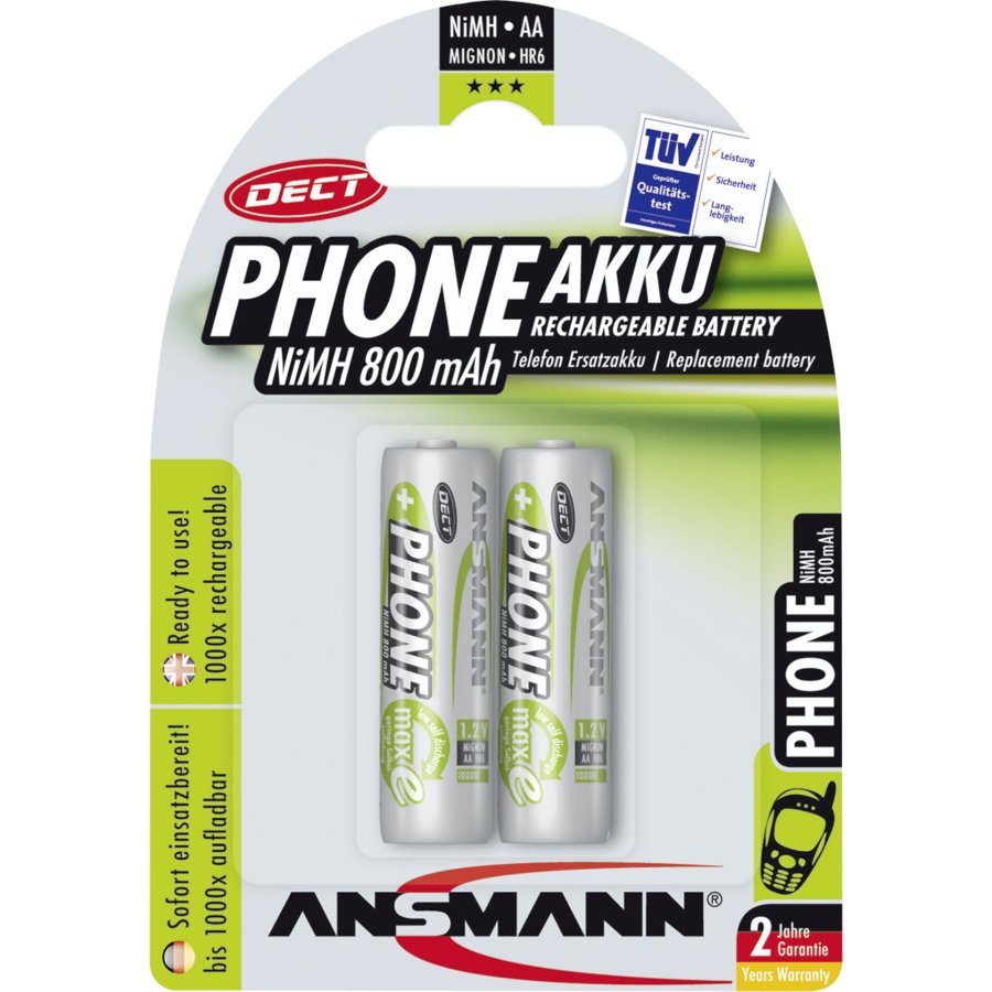 1x2 Ansmann maxE NiMH rech.bat. Mignon AA 800 mAh DECT PHONE #1