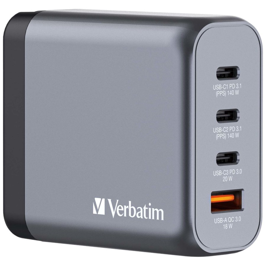 Verbatim GNC-140 GaN Charg. 140W 3xUSB-C PD, 1xUSB-A QC 3.0 32203 #1