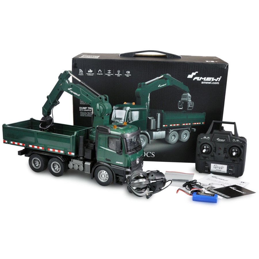 AMEWI Mercedes-Benz Arocs Licens Crane Truck w. Tipper RTR green #2