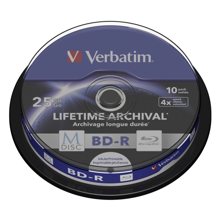 1x10 Verbatim M-Disc BD-R BluRay 25GB 4x Speed Cakebox printable #1