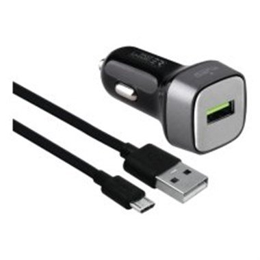 Bil lader 12W 1USB-A w/MicroUSB Cable Black #1