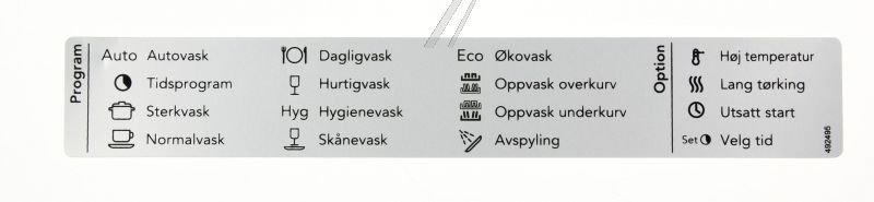 492495 PROGRAM LABEL ASKO D5540 NO #1