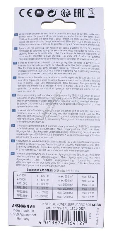 APS 1500 1201-0024 NETDEL UNIVERSAL 3-12V DC, INKL. 7 FORSKELLIGE STIKTYPER #1