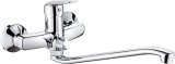Wall-mounted washbasin mixer with extended spout - hose connection #1