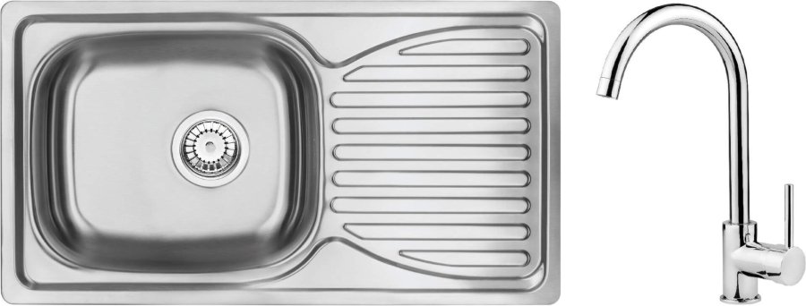 Steel sink with 1-bowl faucet with drainer #1