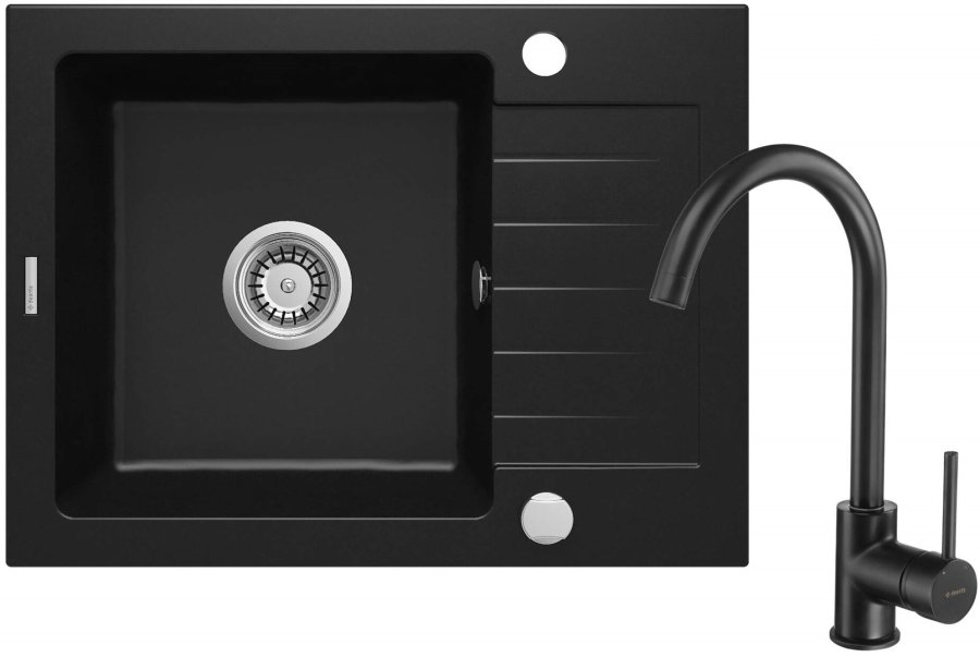 Granite sink with 1-bowl faucet with drainer #1