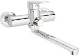 Wall-mounted washbasin and bath mixer with extended spout - hose connection #1