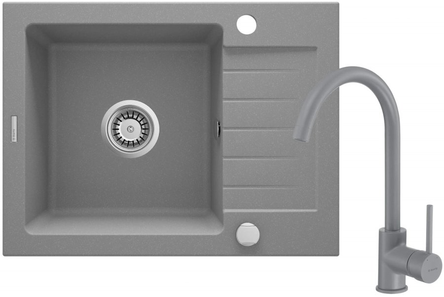 Granite sink with 1-bowl faucet with drainer #1