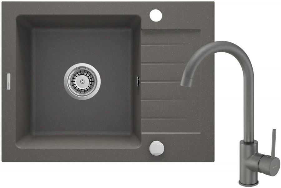 Granite sink with 1-bowl faucet with drainer #1