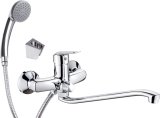 Wall-mounted washbasin mixer with extended spout - hose and shower set connection #1