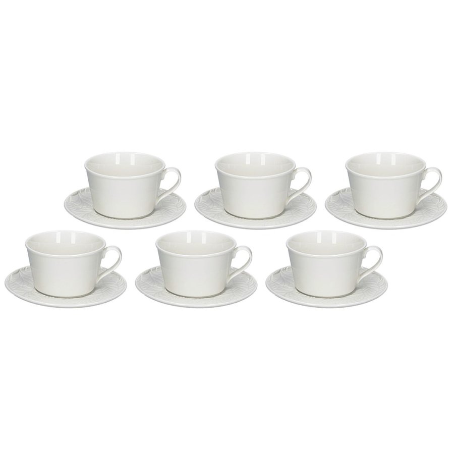 Set of 6 Bosco Tea Cups with Saucer - White, 180 ml #1
