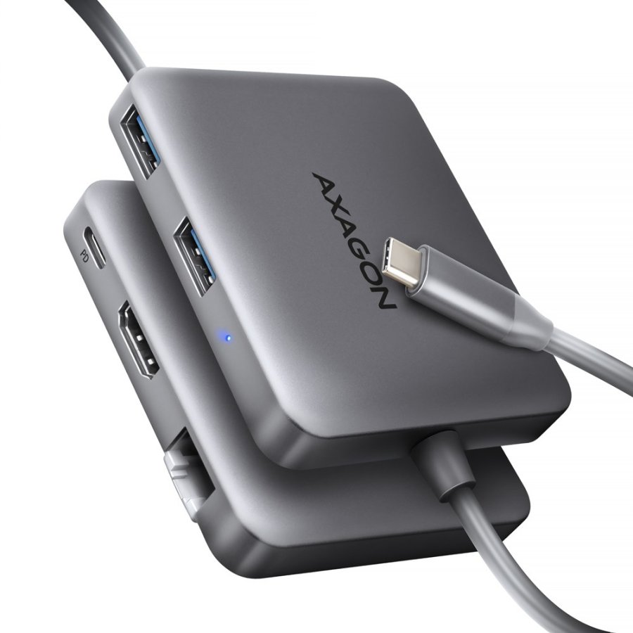Axagon N HMC-5HL USB 5Gbps hub 2x USB-A HDMI 4k/60Hz RJ-45 GLAN PD 100W kabel USB-C Ledningsfrt USB 3.2 Gen 1 (3.1 Gen 1) Type-C Slv #2
