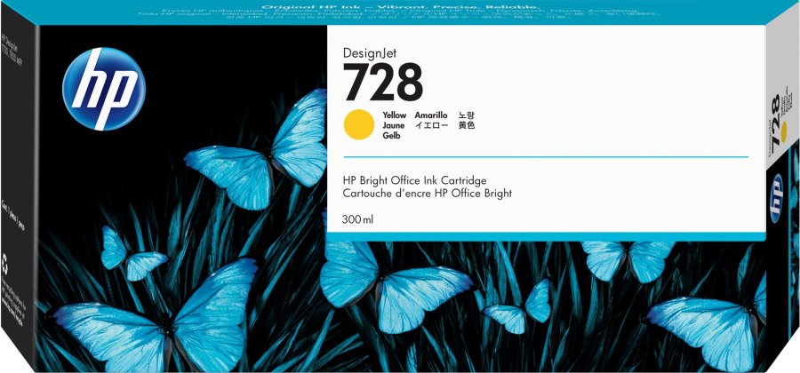 HP 728 300-ml DesignJet-blkpatron, gul #2