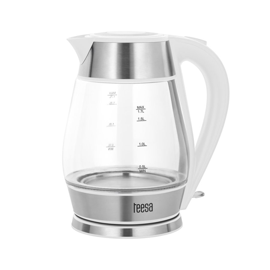 TEESA electric kettle, glass + inox, 2200 W, white, 1.7 L #1