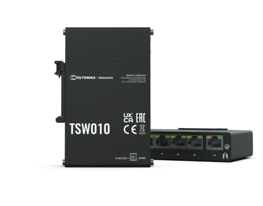 Teltonika TSW010 DIN Rain Switch 5 x Fast Ethernet (10/100) Str�m over Ethernet (PoE) Sort #2