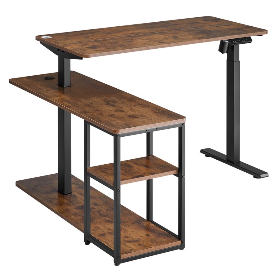 Ergo Office electric lifting desk, max height 121cm, max - 70 kg, with top and shelves, for standing work, brown ru #1