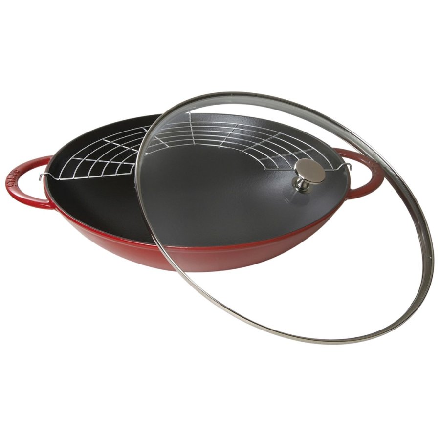 Staub cast iron wok with lid - Red, 37 cm #1