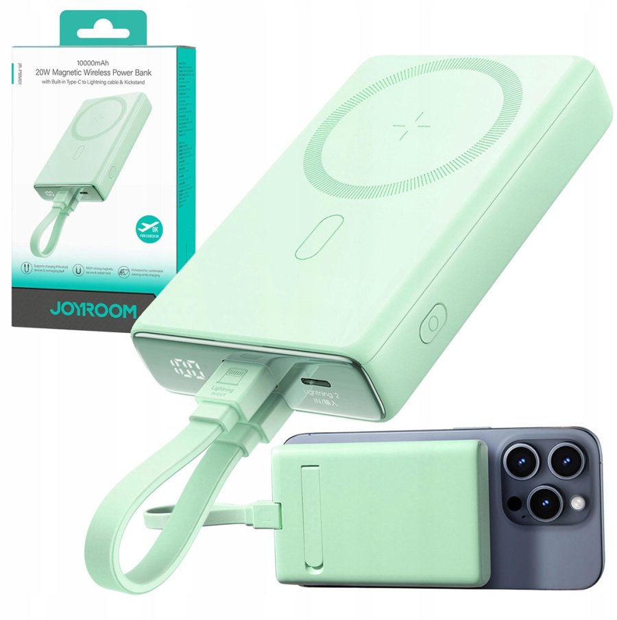 Powerbank Joyroom JR-PBM01 10000mAh 20W 1x USB-C 2x Lightning green + cable #1