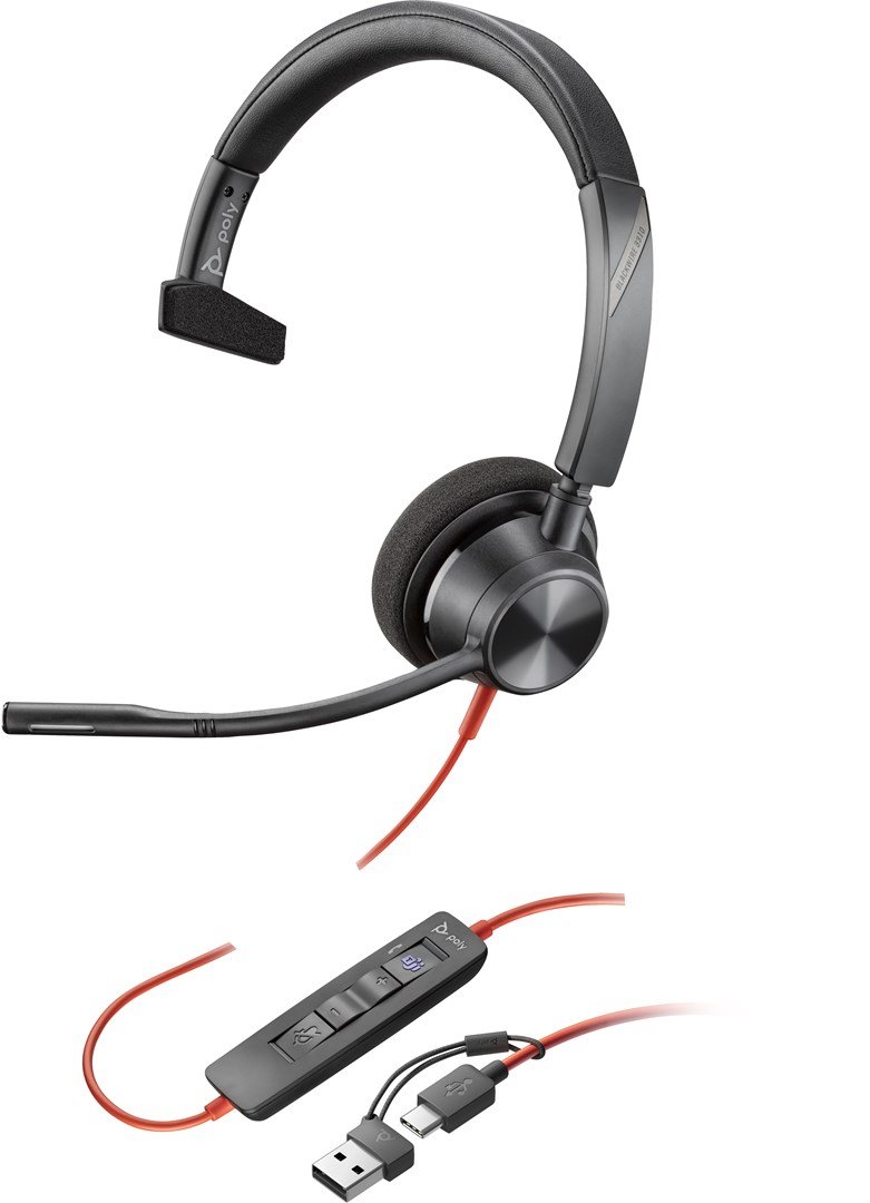 HP Poly Blackwire 3310 Monaural Microsoft Teams Certified USB-C Headset +USB-C/A Adapter #2