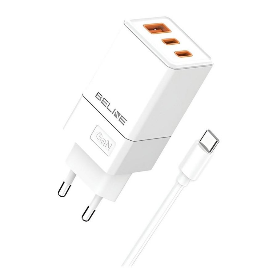adowarka sieciowa Beline 65W GaN 2xUSB-C PD 3.0 + 1xUSB-A QC 3.0 +kabel USB-C - biaa #1