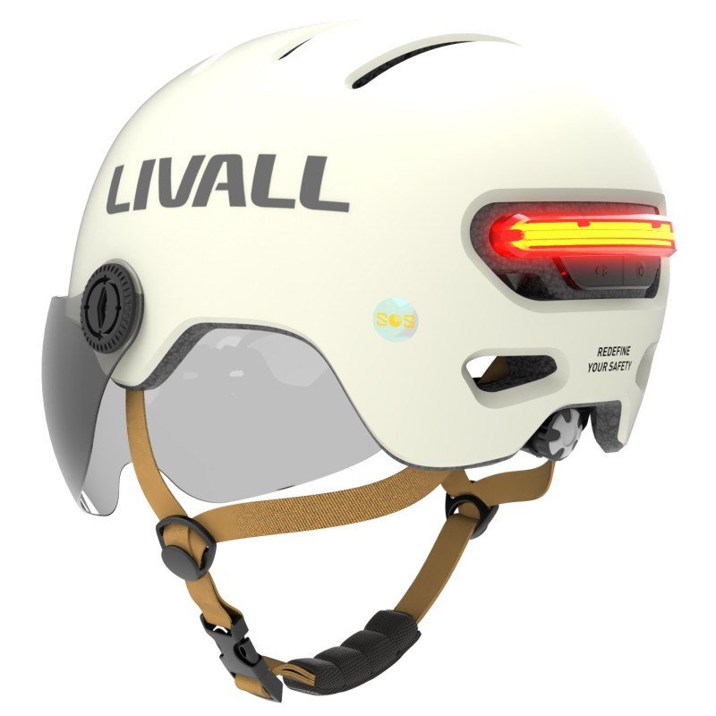 Livall L23 white helmet 58-62cm with LED/SOS protective lens #1