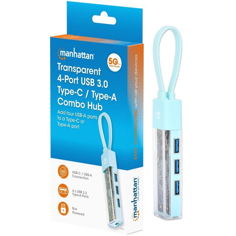 USB 3.2 Gen1 Type-C/A Hub 4x USB-A 3.0 Passive Transparent #1