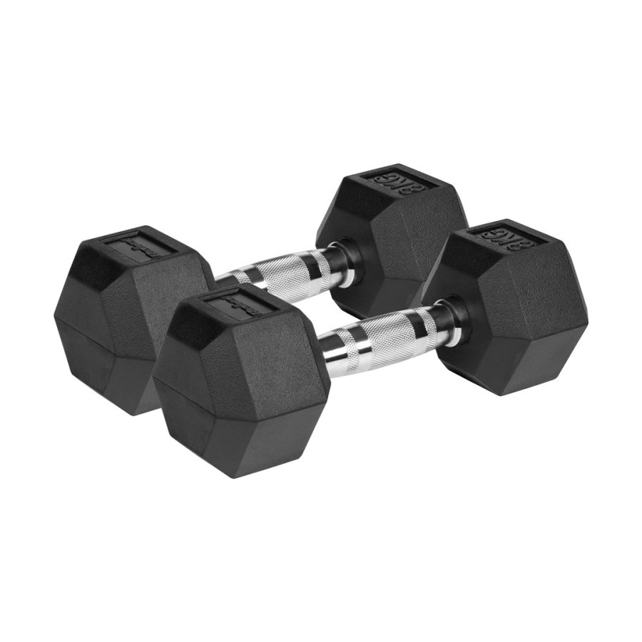 Rubberized cast iron dumbbells HEX 2x8 kg REBEL ACTIVE #1