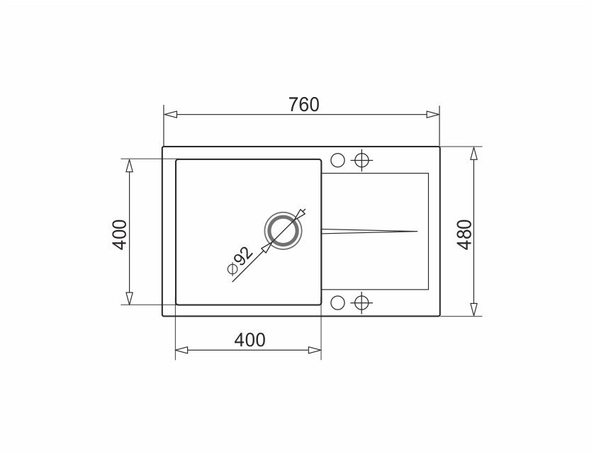 Sink KEROS with dimensions 76x48, 1B 1D, in black color #1