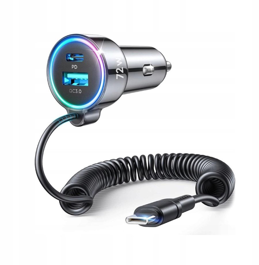 Joyroom JR-CL07 3in1 Car Charger 72W 4.0A PD 3.0 QC 3.0 1x USB-A 1x USB-C with 1.6M Cable #1
