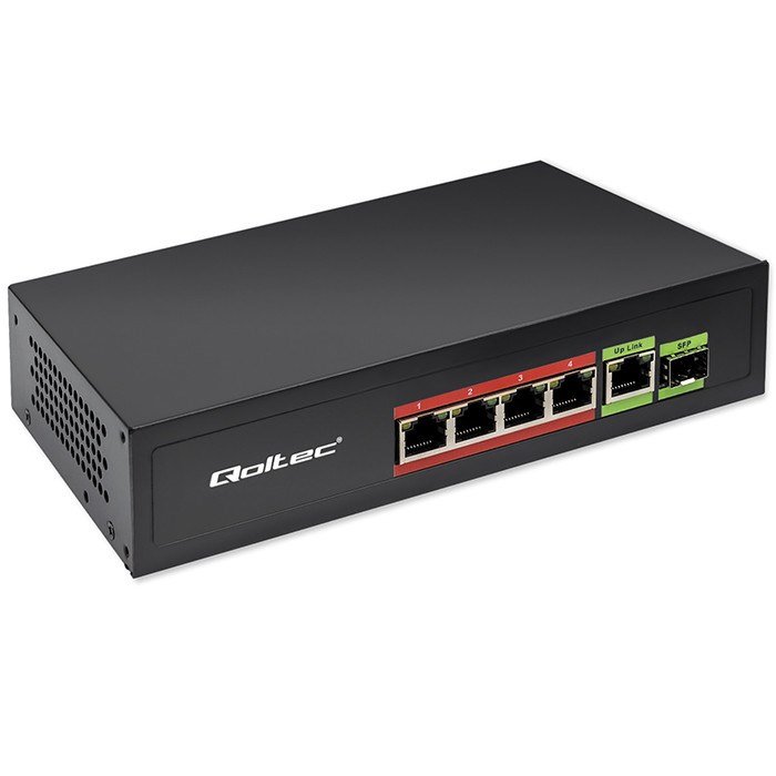 Qoltec Network Switch FAST Ethernet PoE 4x RJ45 PoE 1x RJ45 Uplink 1x SFP | 65W | 1000 Mb #1