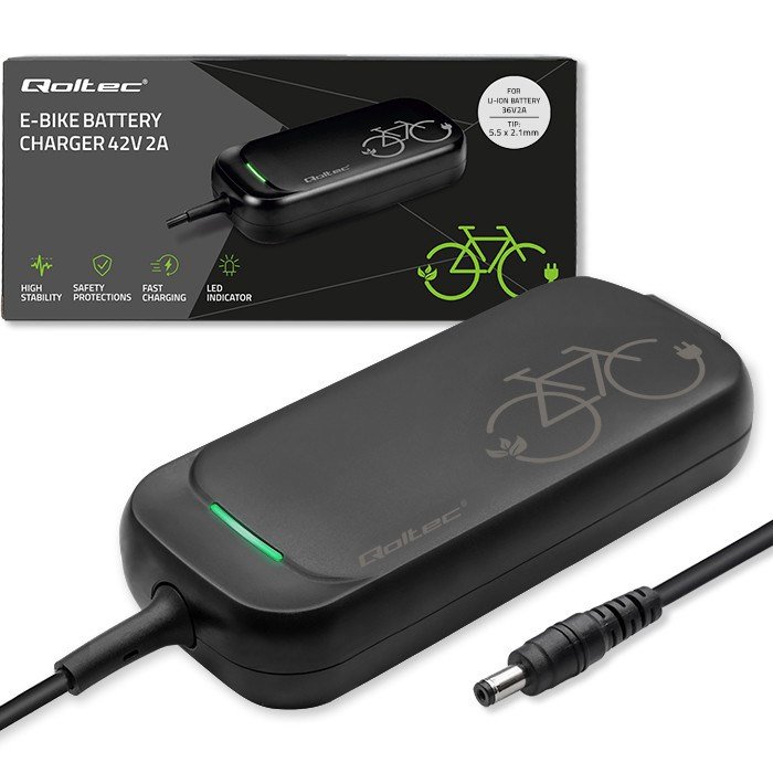 Qoltec Fast Charger for 36V Electric Scooter Bike | 42V | 2A | 5.5*2.1 | waterproof + power cable #1