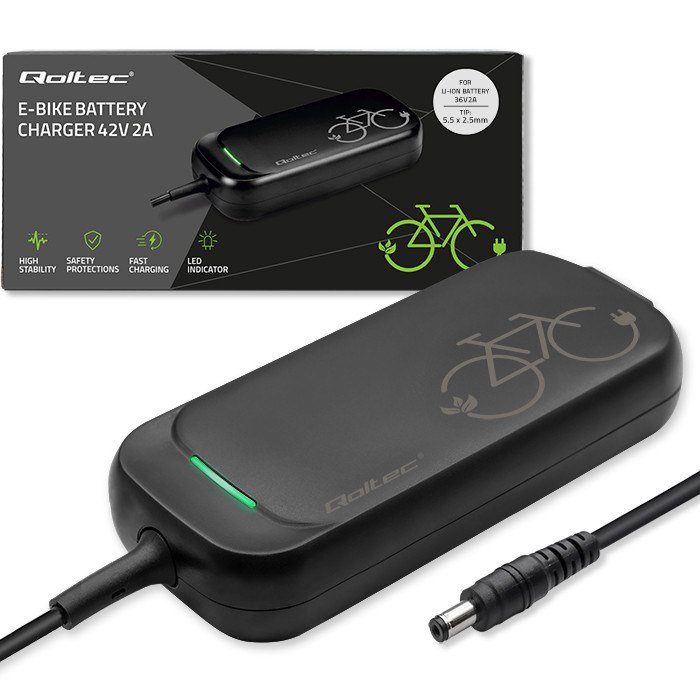 Qoltec Fast Charger for 36V Electric Scooter Bike | 42V | 2A | 5.5*2.5 | waterproof + power cable #1