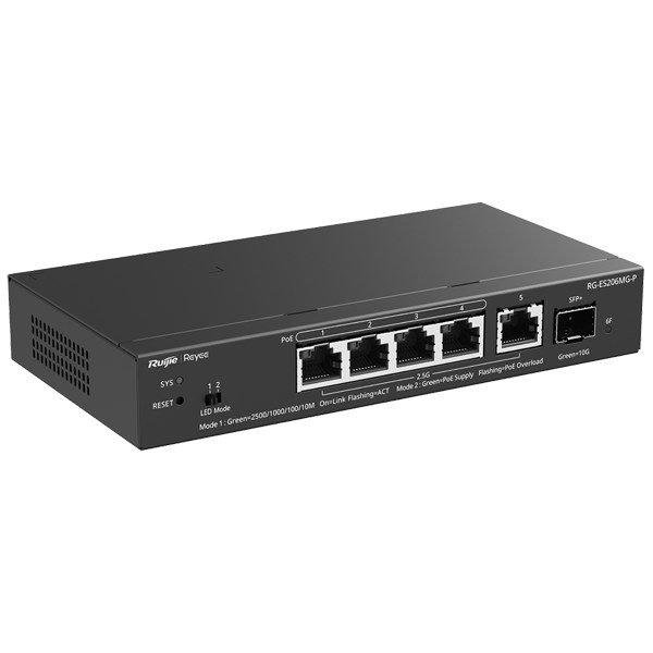 Ruijie Networks RG-ES206MG-P netv�rksswitch Administreret L2 2.5G Ethernet (100/1000/2500) Str�m over Ethernet (PoE) Bord-/v�gmontering Sort #2