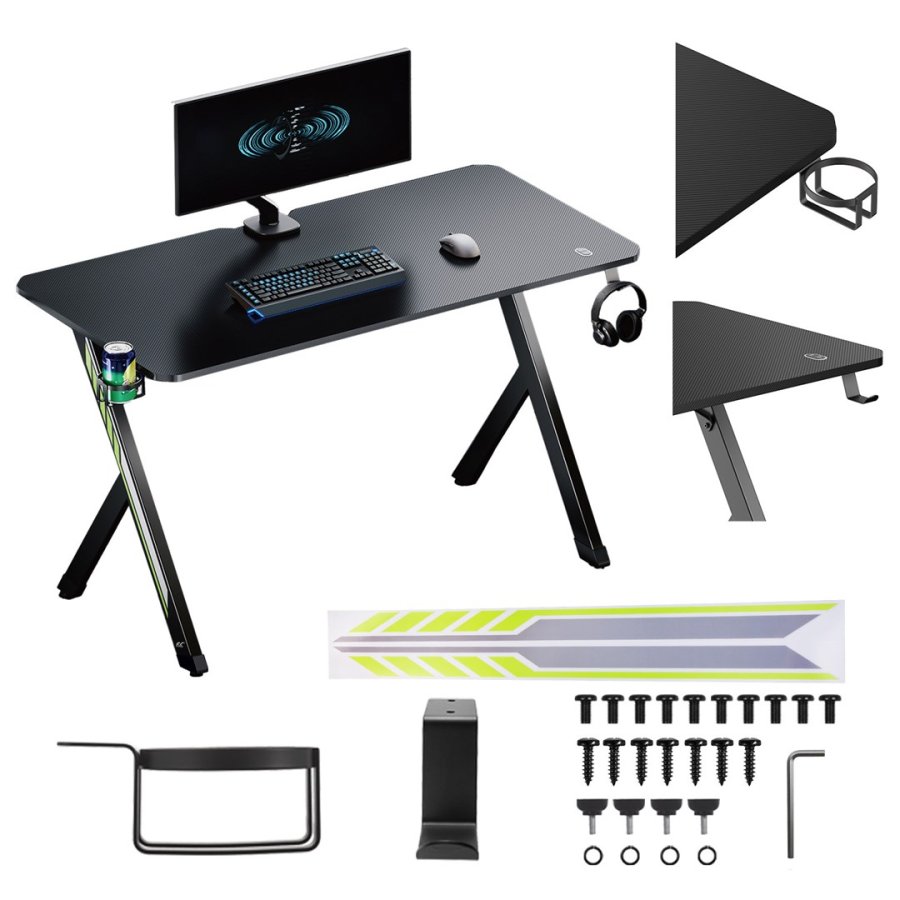 NanoRS gaming desk, black with headphone and cup holder, max. 75kg, dimensions 1200x600x750mm, RS101 #1