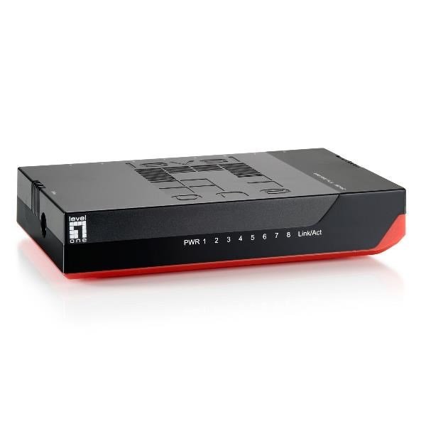 LevelOne GSW-0807 netv�rksswitch Ikke administreret Gigabit Ethernet (10/100/1000) Sort, R�d #2