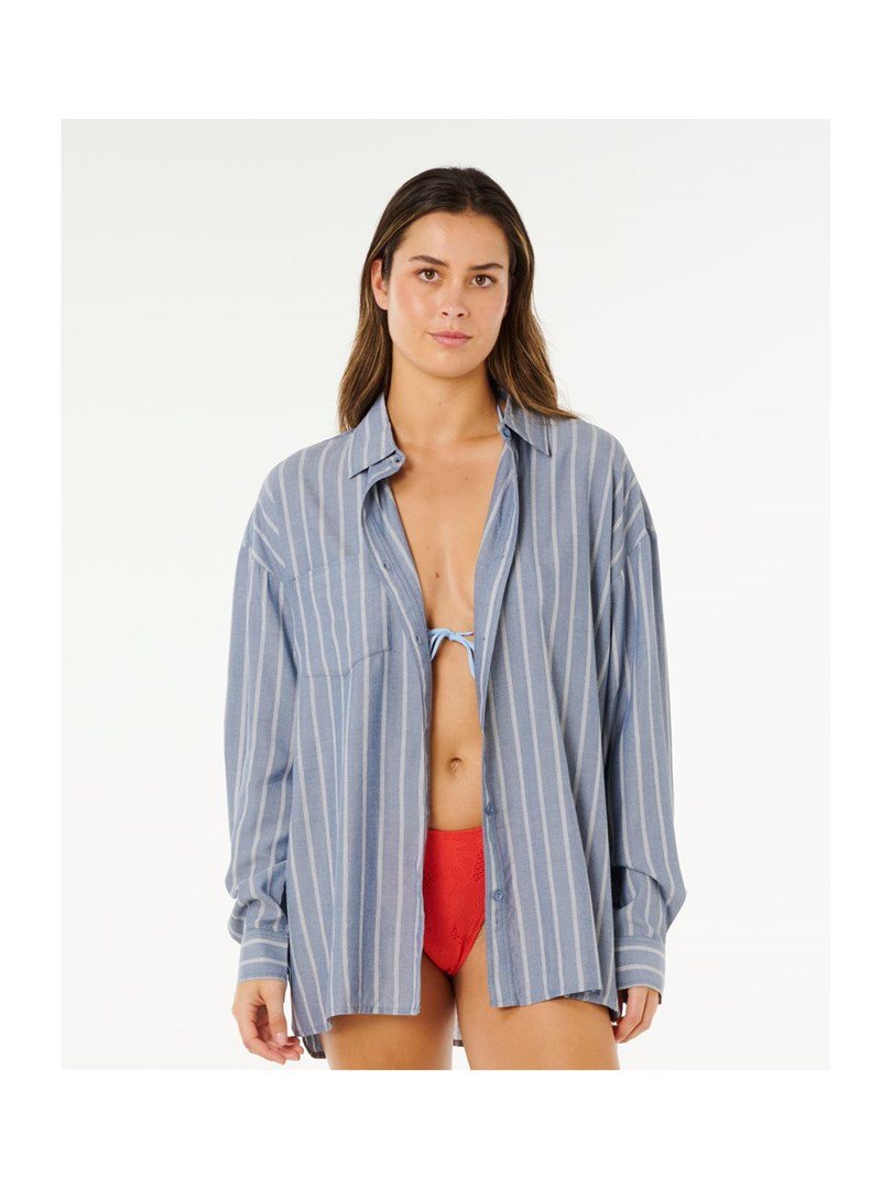 Koszula damska RIP CURL Beach Days Pinstripe Shirt niebieska - M #1