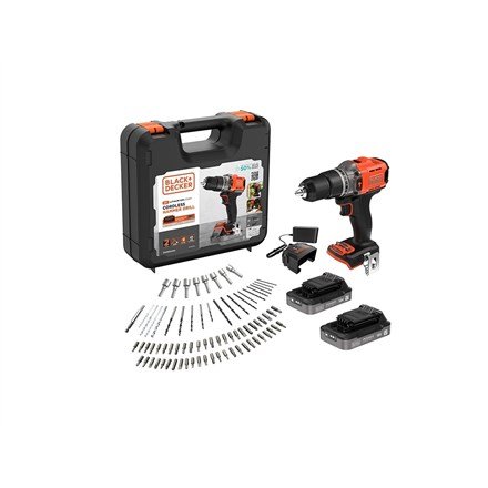 BLACK & DECKER 18V Impact Drill (with 2 x 18V 2.0Ah batteries with charge status indicator, 1A charger and 80 accessories) | BCD383D2XKA-QW | 2.0 Ah #1