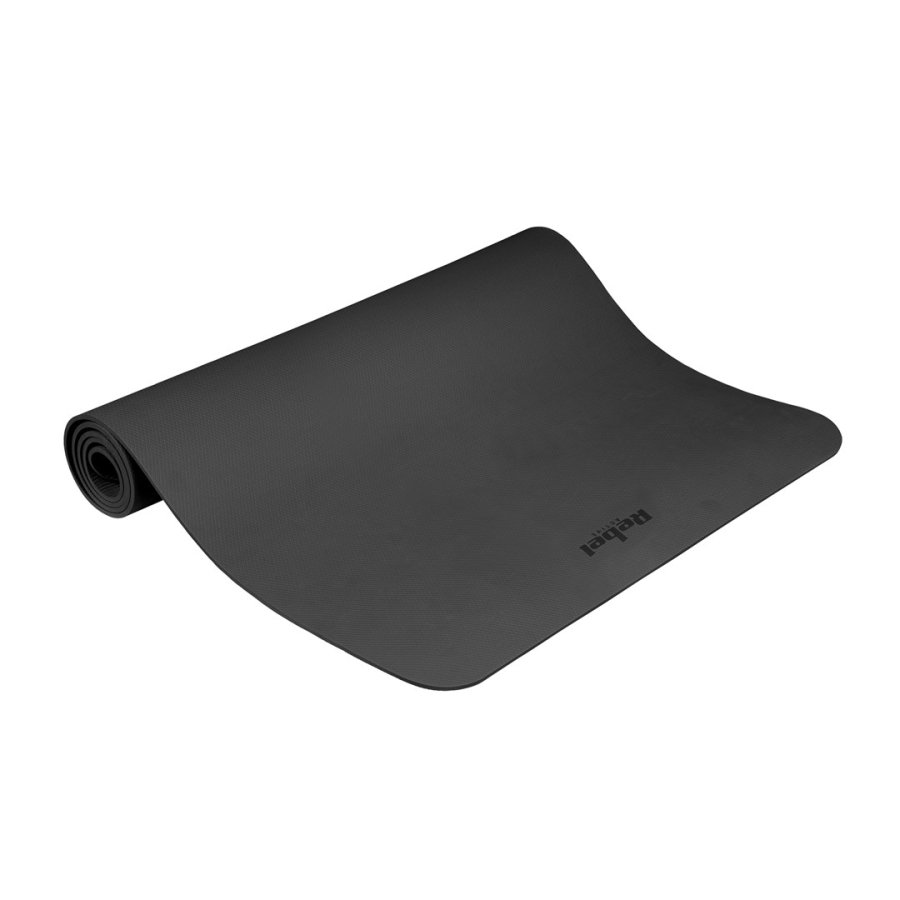 Mata gimnastyczna do ćwiczeń joga, pilates, fitness, 200x90cm, grubość 1cm, materiał TPE, czarna, REBEL ACTIVE #1