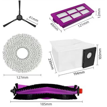 Midea V15 Spare Parts kit: 1x Side Brush, 2x Mop Pad, 1x Roller Brush, 1x Filter, 1x Dust Bag #1