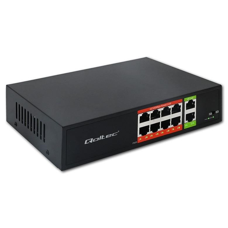 Qoltec Przełącznik sieciowy SWITCH Fast Ethernet PoE | 8x RJ45 | 2x RJ45 Uplink | 120W | 10/100 Mb/s #1
