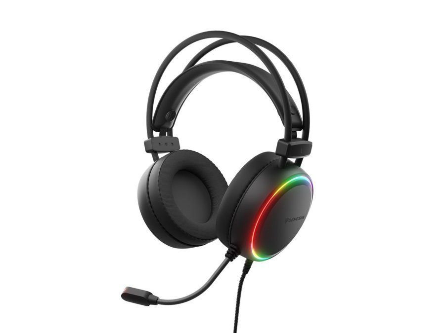SŁUCHAWKI NAUSZNE GENESIS NEON 614 RGB USB Z MIKROFONEM PODŚWIETLENIE CZARNE #1
