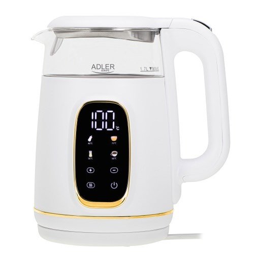 Adler Kettle with LED Display | AD 1305 | Electric | 2200 W | 1.7 L | Plastic | 360� rotational base | White/Gold #1