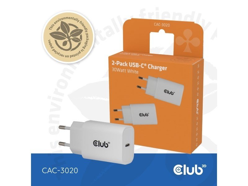 CLUB3D CAC-3020 oplader til mobil enhed Smartphone, Universel Hvid Vekselstr�m Hurtig opladning Indend�rs #2