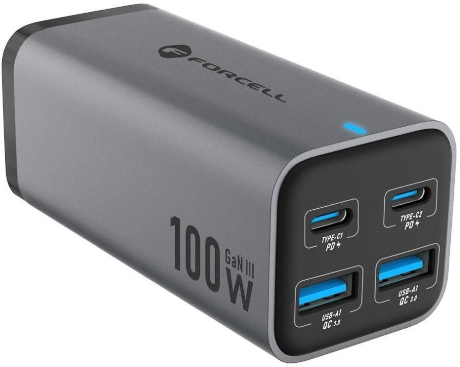 Ładowarka biurkowa Forcell F-Energy GaN III 2x USB-C 2x USB-A QC 4.0 PD 5A 100W VT-49 szara #1