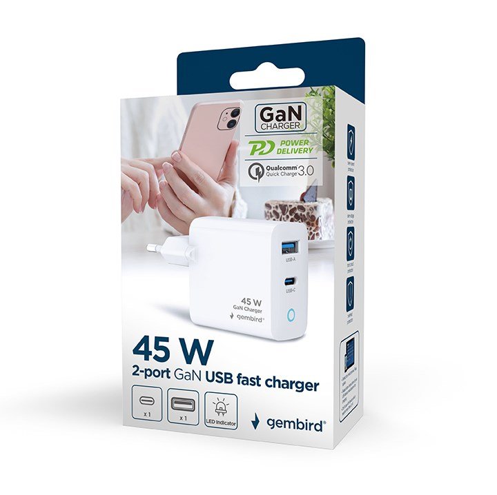 Gembird TA-UC-PDQC45L-W-01 oplader til mobil enhed Universel Hvid Vekselstrm Hurtig opladning Indendrs #2