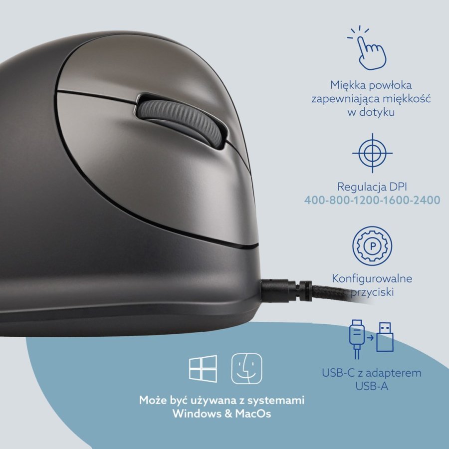 R-Go Tools Ergonomisk mus R-Go HE Break med pause-software, small (h�ndl�ngde ˂165 mm), h�jreh�ndet, kablet, sort #9