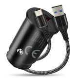 Car charger 1 X USB QC3.0 18W black + cable USB-C 1m #1